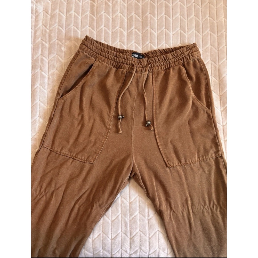 Zara Brown Cargo Pants Women Size M Elastic Waist Jogger Style Casual - Picture 3 of 11